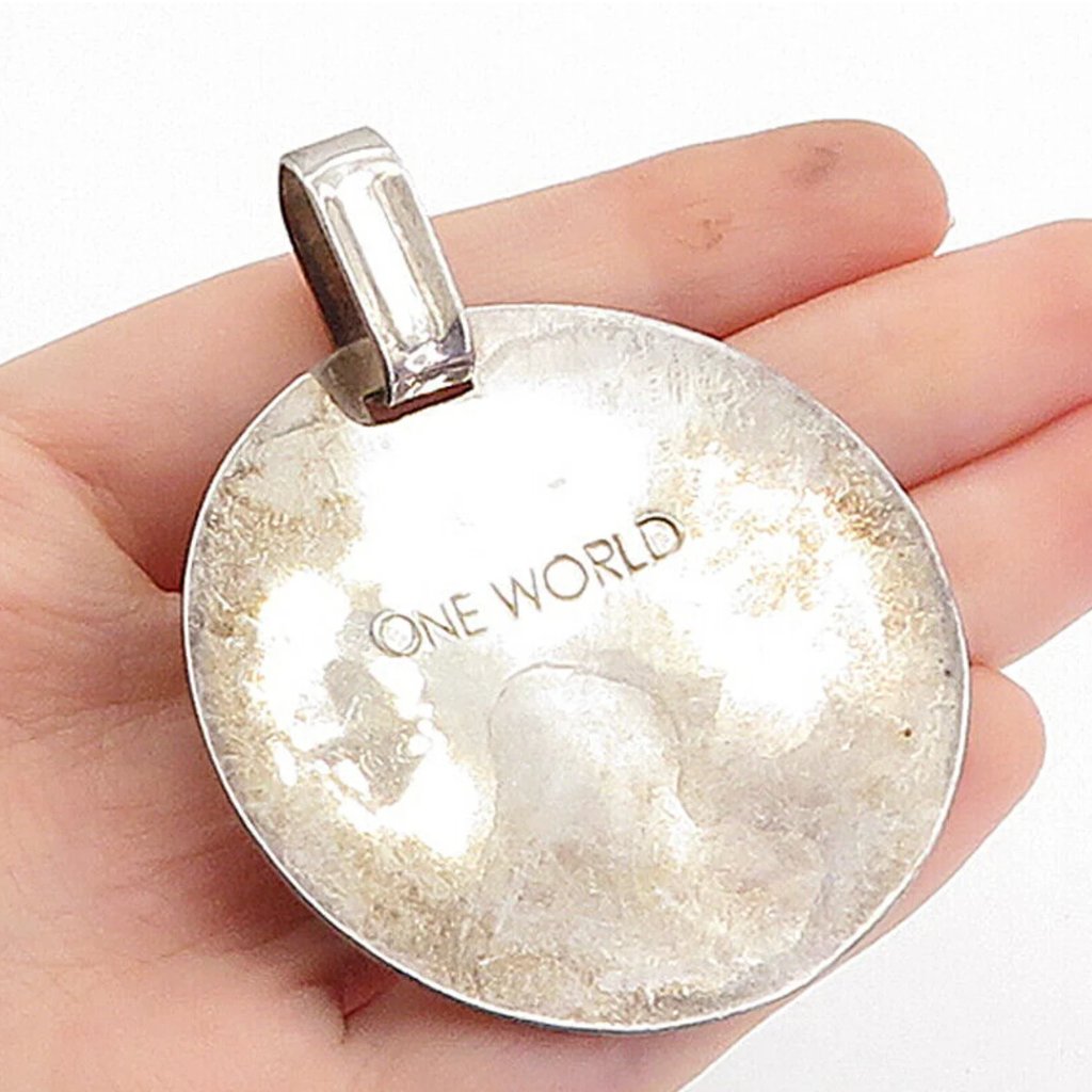 Rlm Studio 925 Sterling Silver - Vintage One World Stamped Drop Pendant